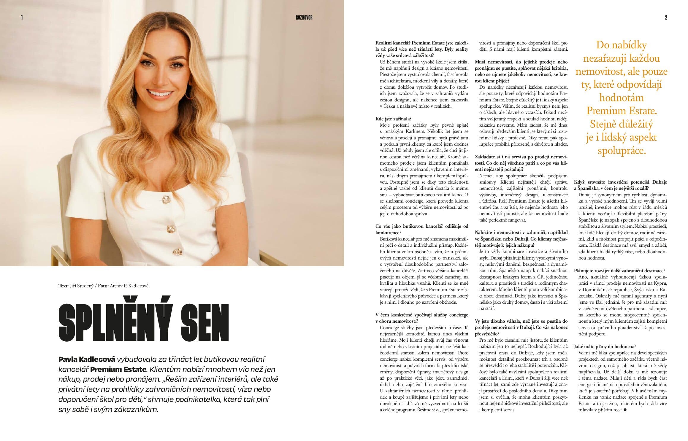 Rozhovor s Pavlou Kadlecovou v magazínu Estate